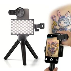 Black Camera Tripod with LED Light/Lens Enhancer